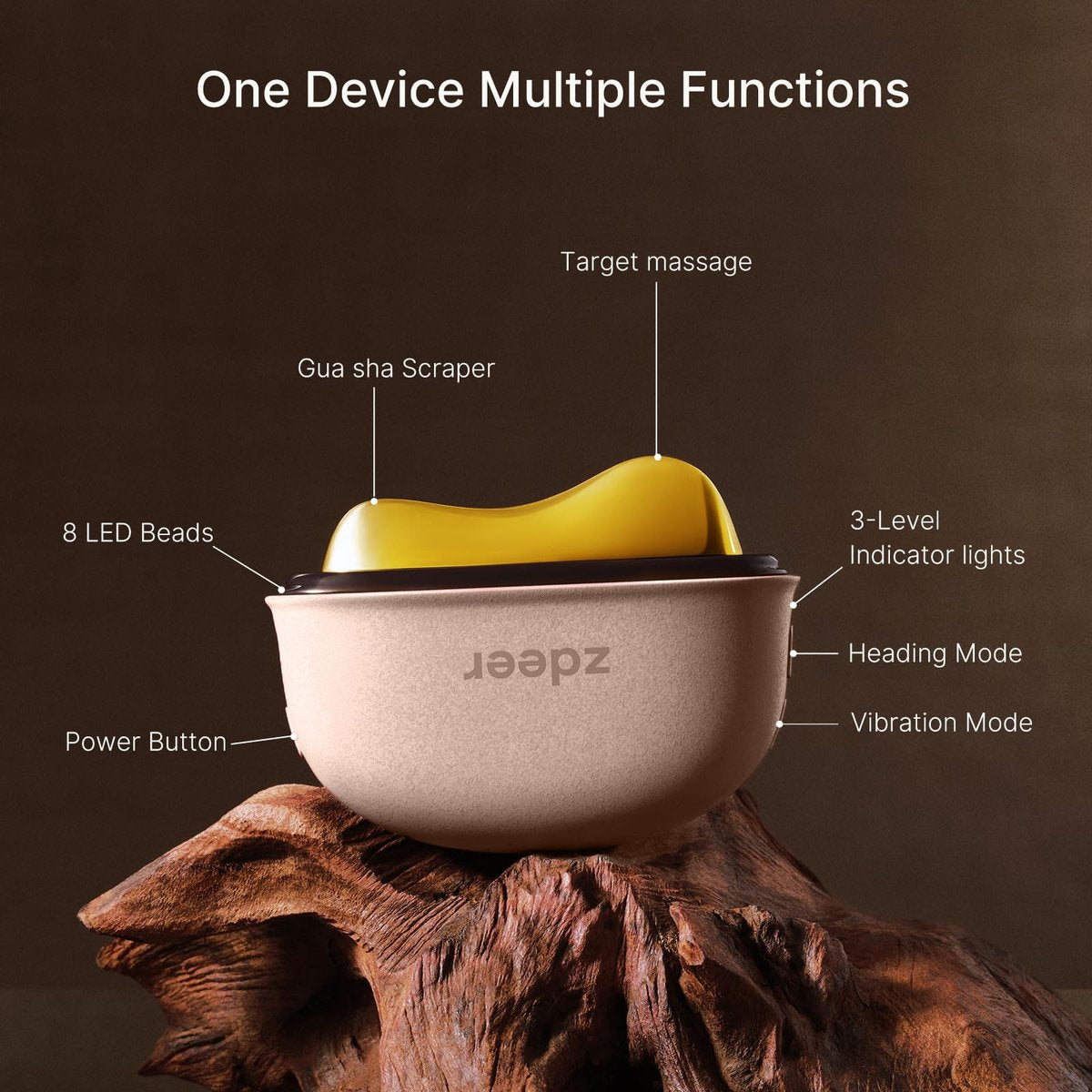 ZDEER LED Red Light Therapy for Face & Neck Massager - Electric Gua Sha Brass Tool with Heat & Vibration for Firming, Sculpting & Skincare, Pink Avelisse
