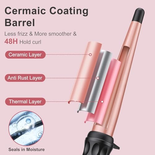 YEGUBEGU Tapered Curling Wand Iron 0.5 to 1 Inch - Tourmaline Ceramic Long Barrel Hair Curler for Long, Short, Medium Hair - Dual Voltage, Adjustable Temperature, Auto Shut-Off with Heat Glove Avelisse