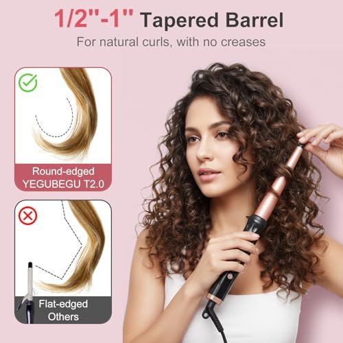 YEGUBEGU Tapered Curling Wand Iron 0.5 to 1 Inch - Tourmaline Ceramic Long Barrel Hair Curler for Long, Short, Medium Hair - Dual Voltage, Adjustable Temperature, Auto Shut-Off with Heat Glove Avelisse