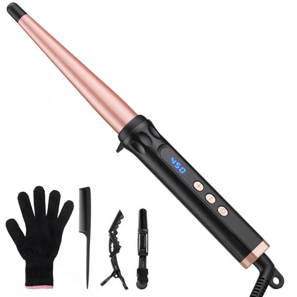 YEGUBEGU Tapered Curling Wand Iron 0.5 to 1 Inch - Tourmaline Ceramic Long Barrel Hair Curler for Long, Short, Medium Hair - Dual Voltage, Adjustable Temperature, Auto Shut-Off with Heat Glove Avelisse