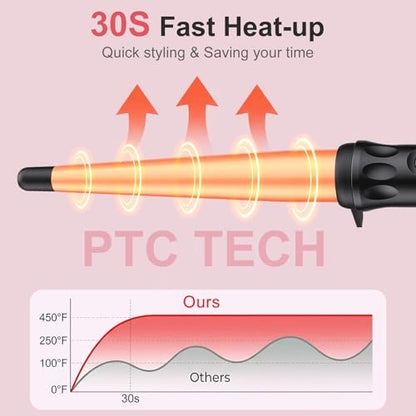 YEGUBEGU Tapered Curling Wand Iron 0.5 to 1 Inch - Tourmaline Ceramic Long Barrel Hair Curler for Long, Short, Medium Hair - Dual Voltage, Adjustable Temperature, Auto Shut-Off with Heat Glove Avelisse