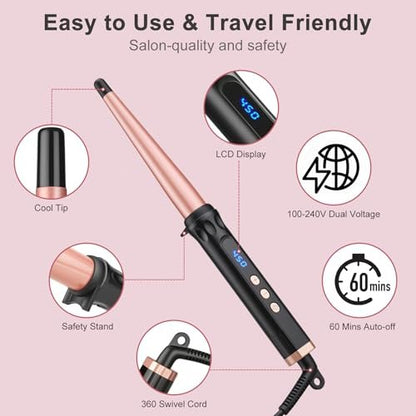 YEGUBEGU Curling Iron 1 1/2 Inch Large Barrel, Professional 1.5 Inch Curling Wand for Long Hair, Ceramic Hair Curler with LCD Display, Dual Voltage Travel Styler, 30s Heat Up & Auto Shut Off Avelisse