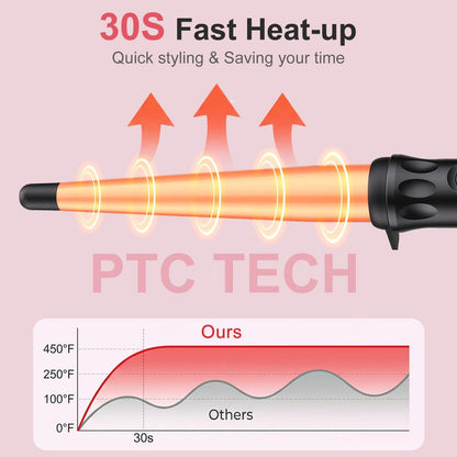 YEGUBEGU Tapered Curling Wand Iron 0.5 to 1 Inch - Tourmaline Ceramic Long Barrel Hair Curler for Long, Short, Medium Hair - Dual Voltage, Adjustable Temperature, Auto Shut-Off with Heat Glove Avelisse