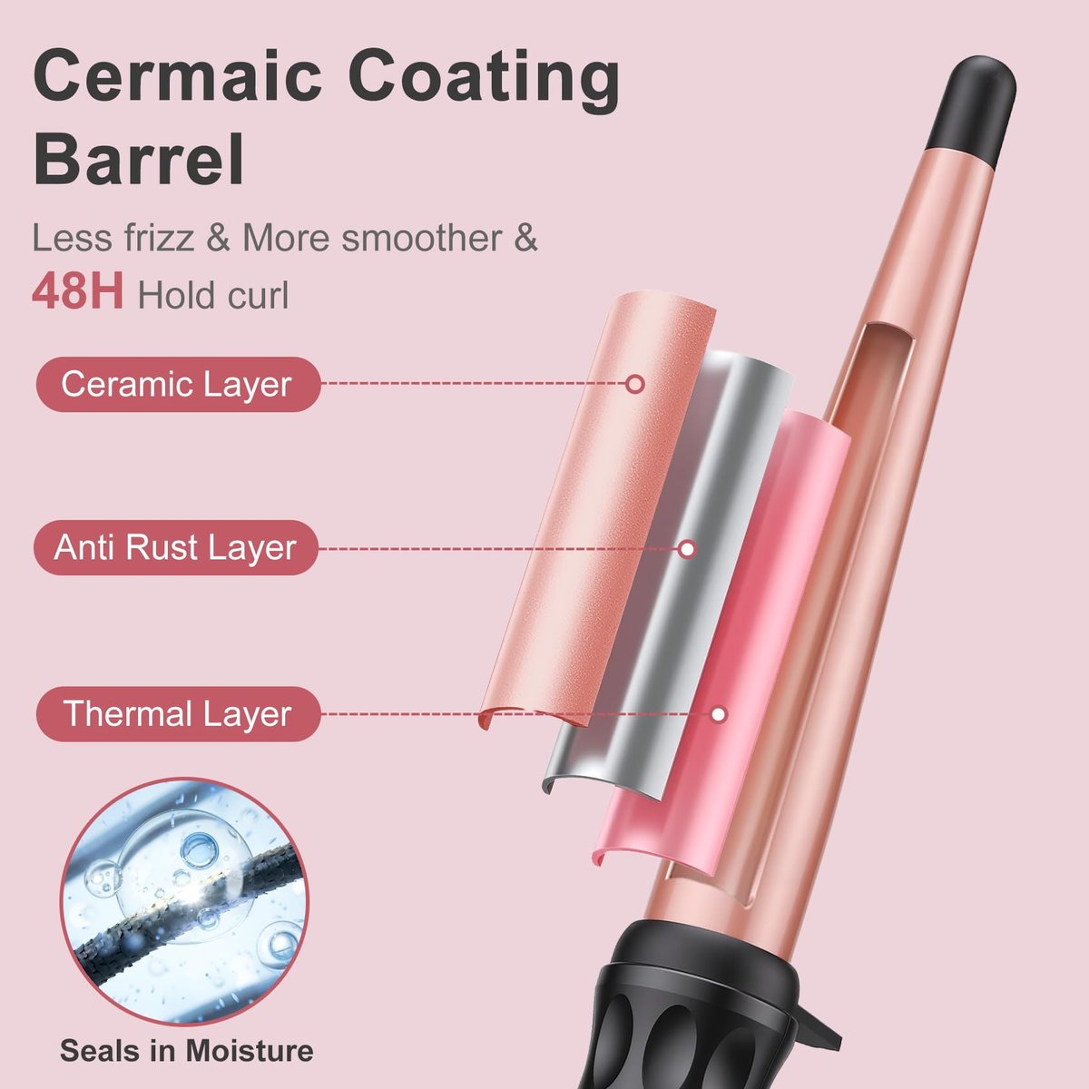 YEGUBEGU Tapered Curling Wand Iron 0.5 to 1 Inch - Tourmaline Ceramic Long Barrel Hair Curler for Long, Short, Medium Hair - Dual Voltage, Adjustable Temperature, Auto Shut-Off with Heat Glove Avelisse
