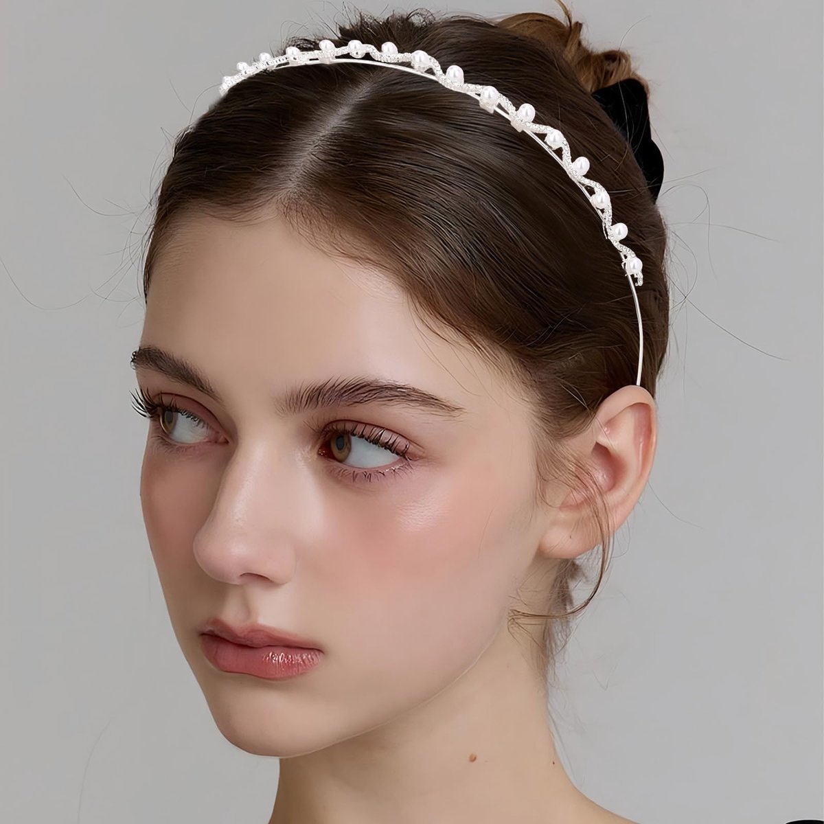 Hotalisona Wedding Bridal Headband Hair Accessories – Silver Rhinestone Bride Pearl Sparkly Handmade Leaves Flower Headband for Women (2-Pack) - görsel 13