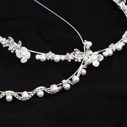 Hotalisona Wedding Bridal Headband Hair Accessories – Silver Rhinestone Bride Pearl Sparkly Handmade Leaves Flower Headband for Women (2-Pack)