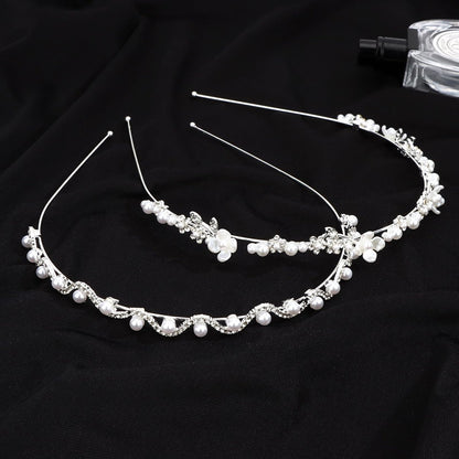 Hotalisona Wedding Bridal Headband Hair Accessories – Silver Rhinestone Bride Pearl Sparkly Handmade Leaves Flower Headband for Women (2-Pack)