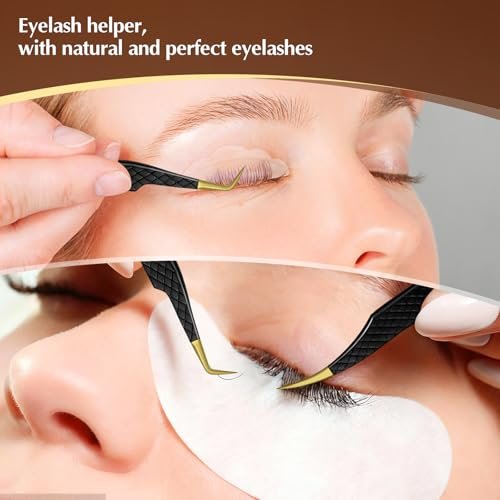 2 Pack Eyelash Extension Tweezers - Professional Pointed & Slanted Tweezers for Lash Lifting and Application, Premium Surgical Stainless Steel (Black) - görsel 8