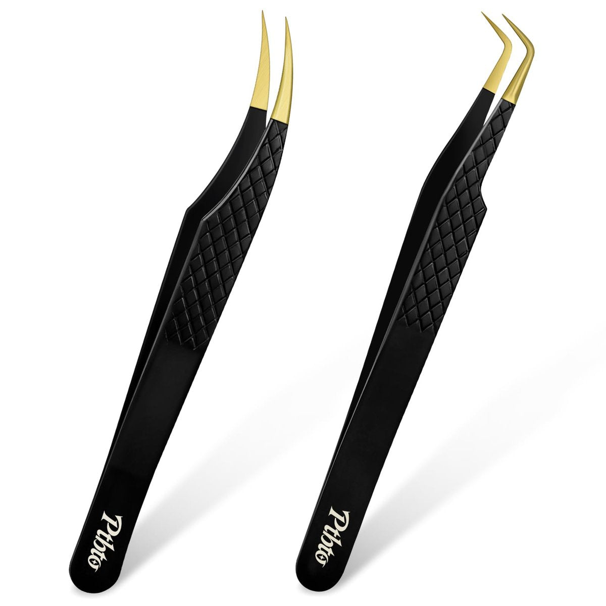2 Pack Eyelash Extension Tweezers - Professional Pointed & Slanted Tweezers for Lash Lifting and Application, Premium Surgical Stainless Steel (Black) - görsel 1