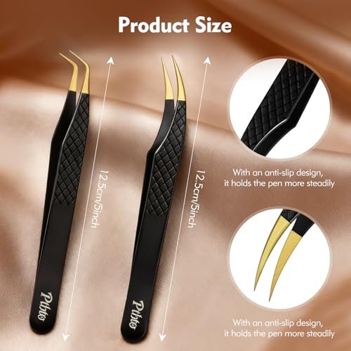 2 Pack Eyelash Extension Tweezers - Professional Pointed & Slanted Tweezers for Lash Lifting and Application, Premium Surgical Stainless Steel (Black) - görsel 4