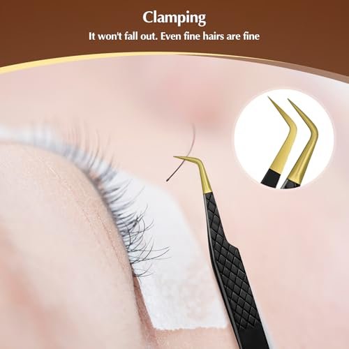 2 Pack Eyelash Extension Tweezers - Professional Pointed & Slanted Tweezers for Lash Lifting and Application, Premium Surgical Stainless Steel (Black) - görsel 10