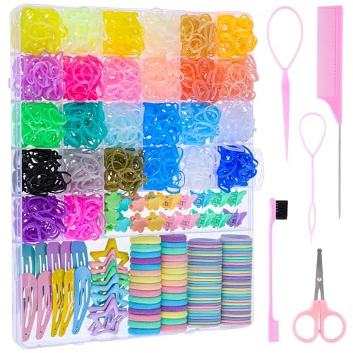 Colorful Rubber Bands Set - 2020Pcs Elastic Hair Ties with 5 Styling Tools & 40 Hair Clips for Girls, Women, and Mom - Obeoby - görsel 2