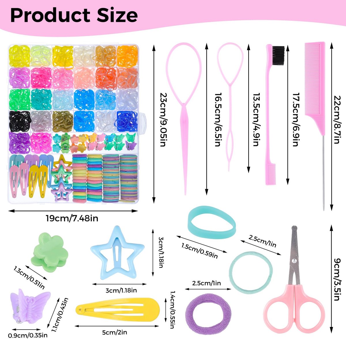Colorful Rubber Bands Set - 2020Pcs Elastic Hair Ties with 5 Styling Tools & 40 Hair Clips for Girls, Women, and Mom - Obeoby - görsel 3