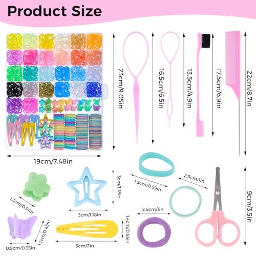 Colorful Rubber Bands Set - 2020Pcs Elastic Hair Ties with 5 Styling Tools & 40 Hair Clips for Girls, Women, and Mom - Obeoby - görsel 4