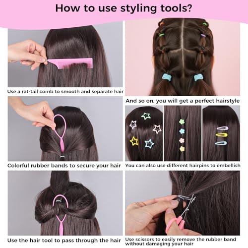 Colorful Rubber Bands Set - 2020Pcs Elastic Hair Ties with 5 Styling Tools & 40 Hair Clips for Girls, Women, and Mom - Obeoby - görsel 10