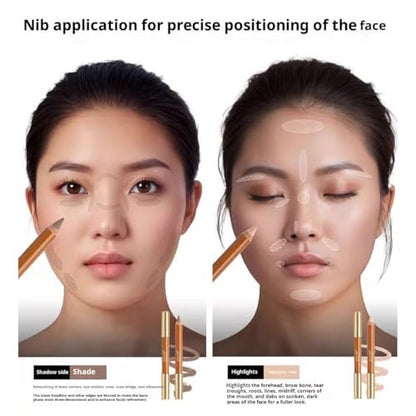 BLUE LOVE Dual-Ended Contour Pencil, 2 Shades - Precision Sculpting for Cheekbones, Nose & Jawline - Long-Wearing, Vegan & Cruelty-Free