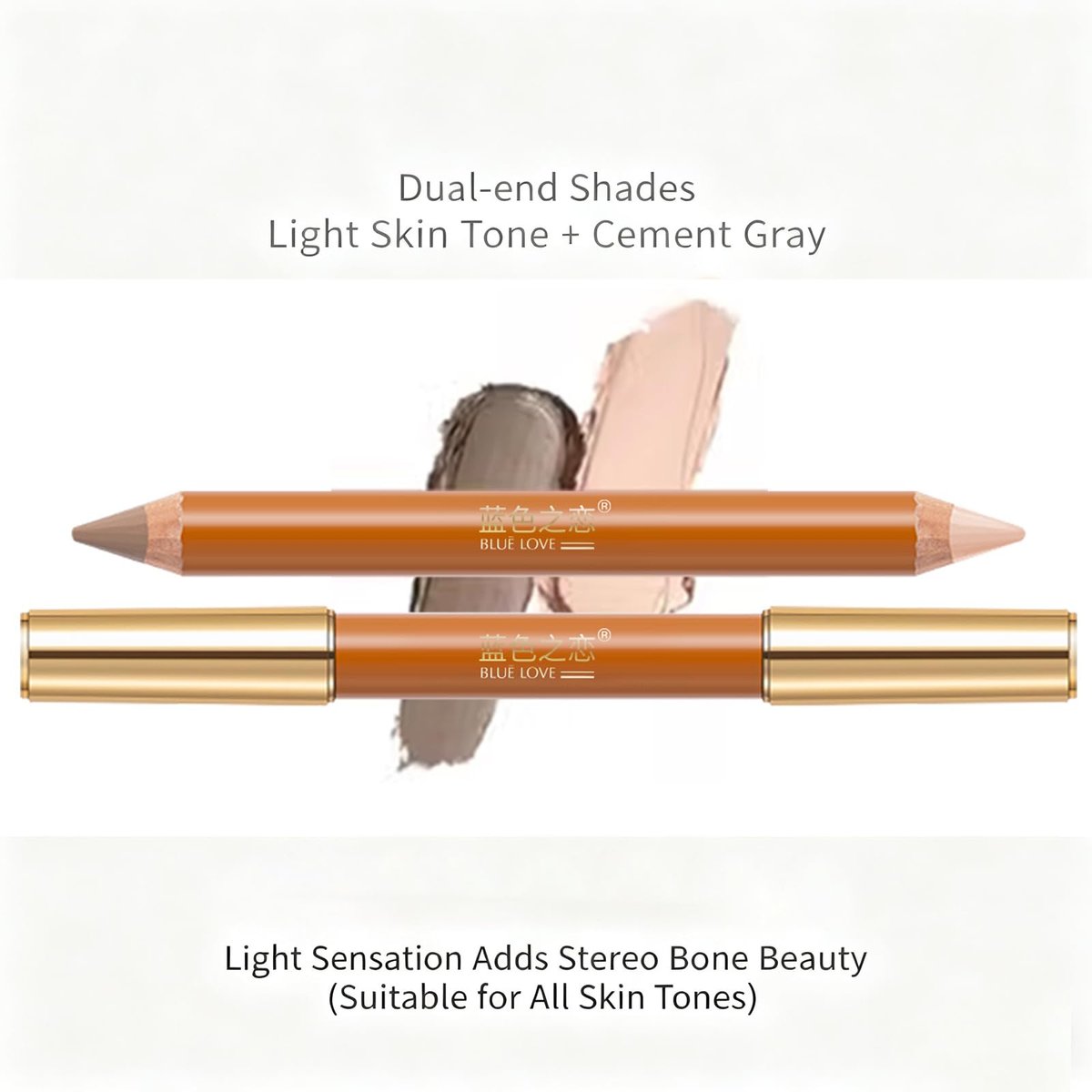 BLUE LOVE Dual-Ended Contour Pencil, 2 Shades - Precision Sculpting for Cheekbones, Nose & Jawline - Long-Wearing, Vegan & Cruelty-Free - görsel 3