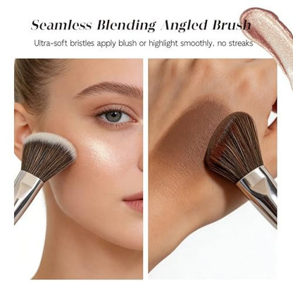 Angled Blush Brush, Bronzer Brush, Contour Brush for Makeup – Soft Dense Bristles, Vegan & Cruelty-Free, Ideal for Liquid, Cream & Powder Cosmetics