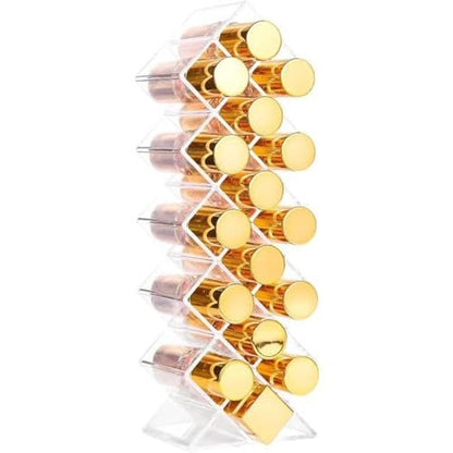 WECHENG Acrylic Lipstick Organizer - Clear Fish Shape Lip Gloss Tower, 16 Spaces Cosmetic Storage for Vanity Countertop
