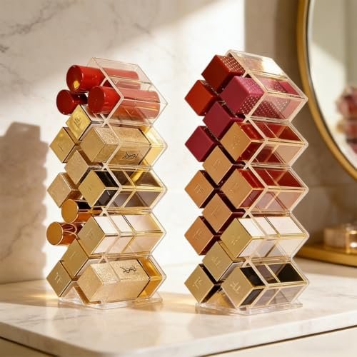 WECHENG Acrylic Lipstick Organizer - Clear Fish Shape Lip Gloss Tower, 16 Spaces Cosmetic Storage for Vanity Countertop - görsel 14