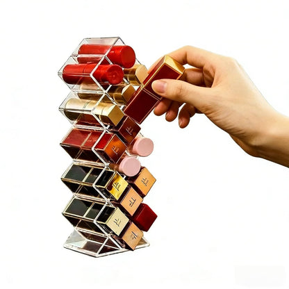 WECHENG Acrylic Lipstick Organizer - Clear Fish Shape Lip Gloss Tower, 16 Spaces Cosmetic Storage for Vanity Countertop