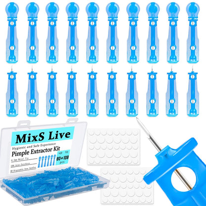 MixS Live Sterile Pimple Needle Kit - 80 Ultra-Fine Acne Needles + 108 Acne Pimple Stickers for Blackhead and Blemish Removal - Clear Skin Solution