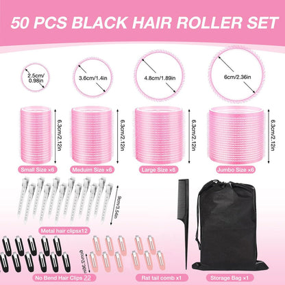 60 Pcs Hair Rollers Set for Women - Self Grip Rollers with Clips, 4 Sizes (60/48/36/25mm), Storage Bag & Comb Included