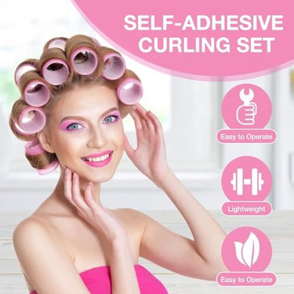 60 Pcs Hair Rollers Set for Women - Self Grip Rollers with Clips, 4 Sizes (60/48/36/25mm), Storage Bag & Comb Included
