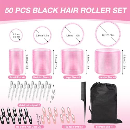 60 Pcs Hair Rollers Set for Women - Self Grip Rollers with Clips, 4 Sizes (60/48/36/25mm), Storage Bag & Comb Included - görsel 4