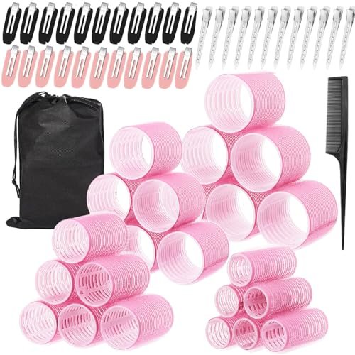 60 Pcs Hair Rollers Set for Women - Self Grip Rollers with Clips, 4 Sizes (60/48/36/25mm), Storage Bag & Comb Included - görsel 2