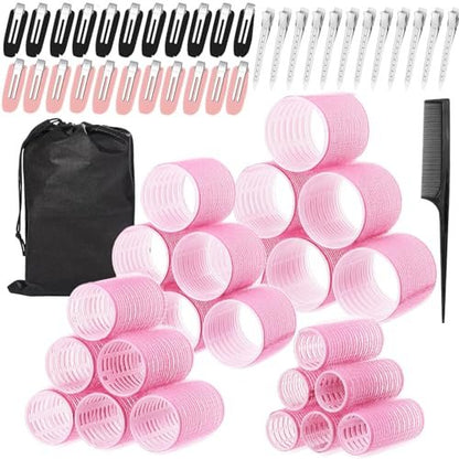 60 Pcs Hair Rollers Set for Women - Self Grip Rollers with Clips, 4 Sizes (60/48/36/25mm), Storage Bag & Comb Included