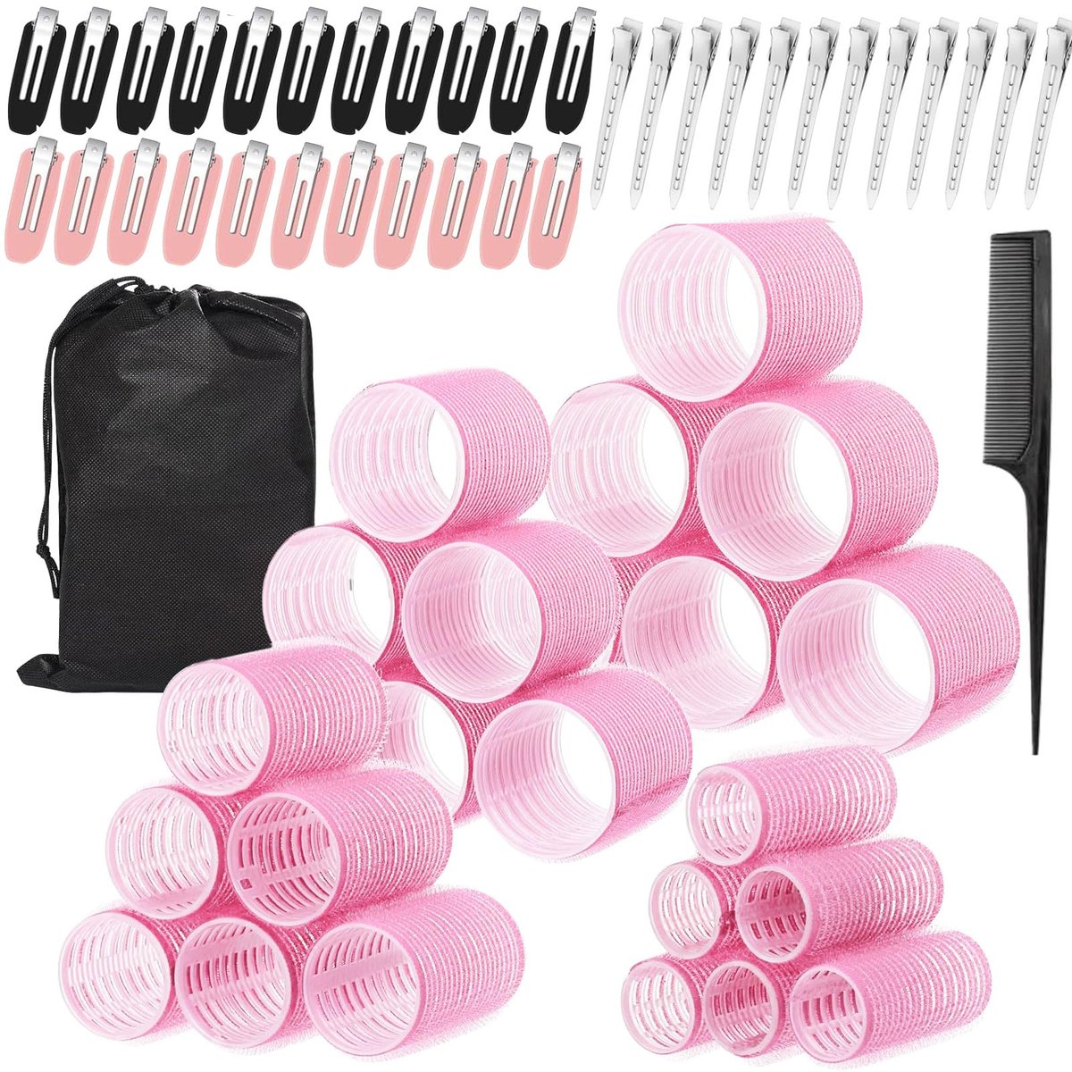 60 Pcs Hair Rollers Set for Women - Self Grip Rollers with Clips, 4 Sizes (60/48/36/25mm), Storage Bag & Comb Included - görsel 1