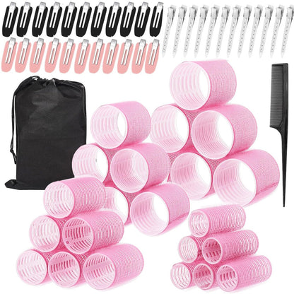 60 Pcs Hair Rollers Set for Women - Self Grip Rollers with Clips, 4 Sizes (60/48/36/25mm), Storage Bag & Comb Included
