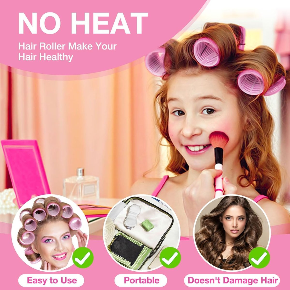 60 Pcs Hair Rollers Set for Women - Self Grip Rollers with Clips, 4 Sizes (60/48/36/25mm), Storage Bag & Comb Included - görsel 11