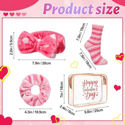 24 Pcs Galentine's Day Party Favors | Valentine Gifts for Women | BFF Gift Idea with Socks, Headband, Scrunchies | Pink & Red Bag for Friend Gathering