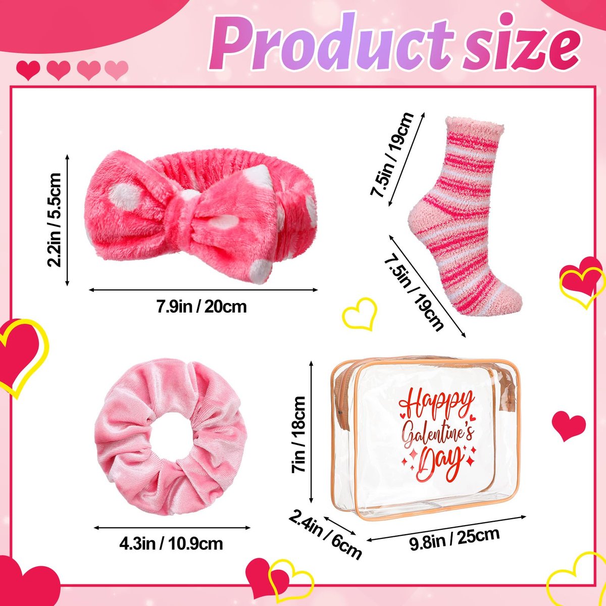 24 Pcs Galentine's Day Party Favors | Valentine Gifts for Women | BFF Gift Idea with Socks, Headband, Scrunchies | Pink & Red Bag for Friend Gathering - görsel 7