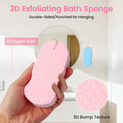 4 PCS Magic Exfoliating Bath Sponge – 3D Super Soft Body Scrubber for Dead Skin Removal, Reusable & Skin Friendly for Men & Women