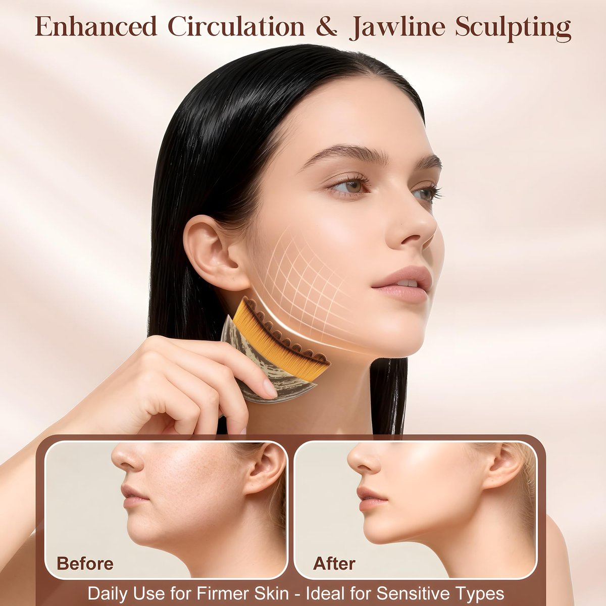 Lymphatic Contour Face Brush – Dry Sculpting Massage Tool for Natural Glow & Gua Sha Beauty Avelisse