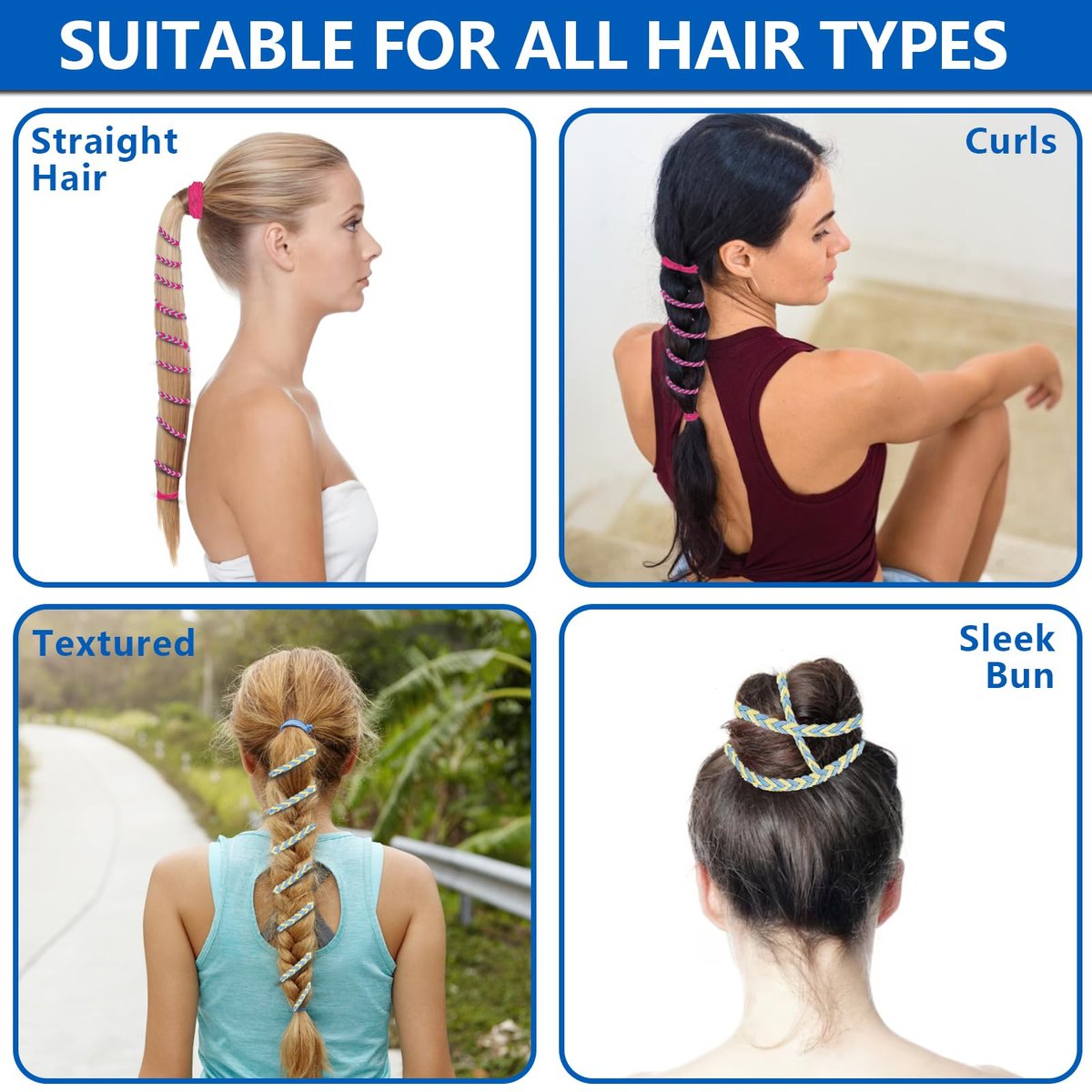 5-Pack Rip Hair Tie – Colorful Elastic Beach Hair Wraps for Women & Girls, Tangle-Free Ponytail Holders for Surfing, Running, Exercising (25 Inches) Avelisse