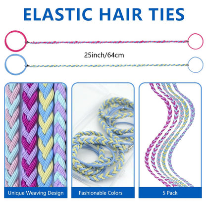 5-Pack Rip Hair Tie – Colorful Elastic Beach Hair Wraps for Women & Girls, Tangle-Free Ponytail Holders for Surfing, Running, Exercising (25 Inches) Avelisse