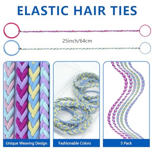 5-Pack Rip Hair Tie – Colorful Elastic Beach Hair Wraps for Women & Girls, Tangle-Free Ponytail Holders for Surfing, Running, Exercising (25 Inches) Avelisse