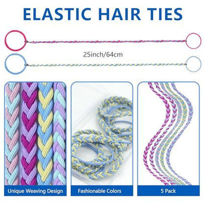 5-Pack Rip Hair Tie – Colorful Elastic Beach Hair Wraps for Women & Girls, Tangle-Free Ponytail Holders for Surfing, Running, Exercising (25 Inches) Avelisse