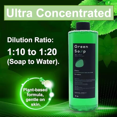 Urknall 16.9oz Green Soap Tattoo Kit with 8oz Squeeze Bottle - Ultra Concentrated Gentle Vegan Formula for Tattooing & Piercing Care Avelisse