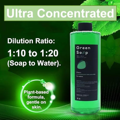 Urknall 16.9oz Green Soap Tattoo Kit with 8oz Squeeze Bottle - Ultra Concentrated Gentle Vegan Formula for Tattooing & Piercing Care Avelisse
