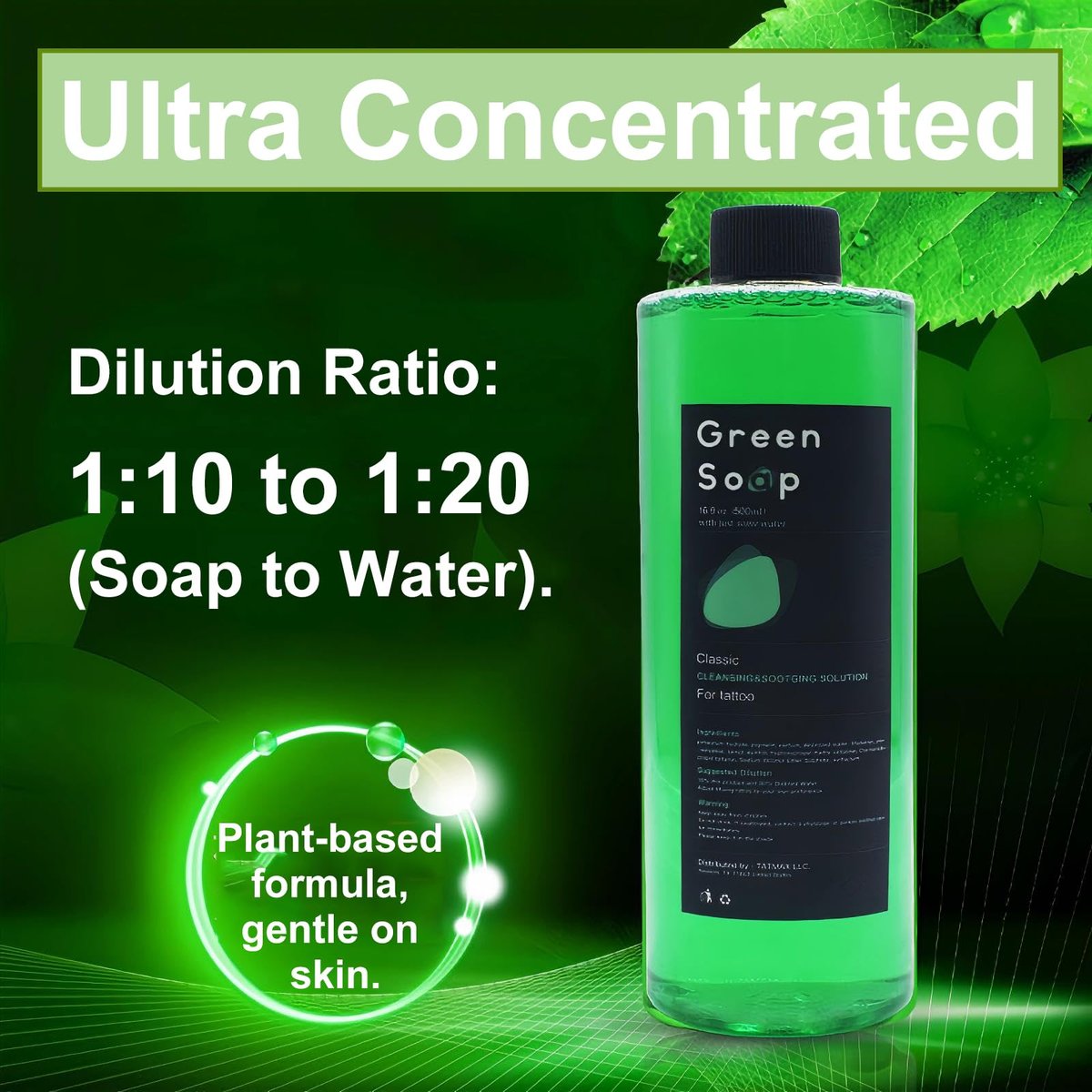 Urknall 16.9oz Green Soap Tattoo Kit with 8oz Squeeze Bottle - Ultra Concentrated Gentle Vegan Formula for Tattooing & Piercing Care Avelisse