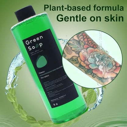 Urknall 16.9oz Green Soap Tattoo Kit with 8oz Squeeze Bottle - Ultra Concentrated Gentle Vegan Formula for Tattooing & Piercing Care Avelisse