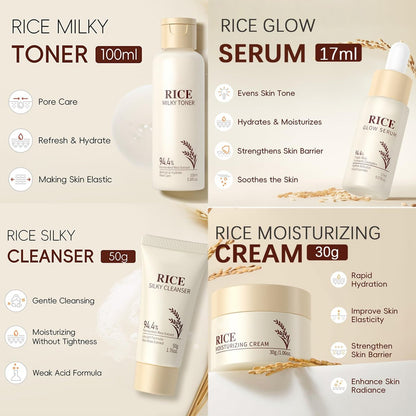 Rice Skincare Set for Teen Girl Gifts Birthday - Hydrating Skin Care Routine Kit for Teens 10-12 - Facial Kit with Cleanser & Serum - EONFAVE Avelisse
