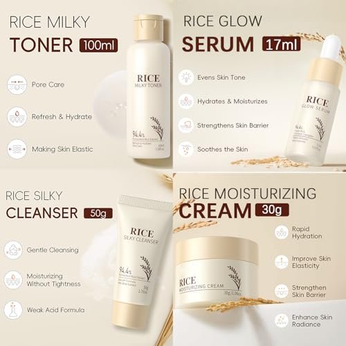 Rice Skincare Set for Teen Girl Gifts Birthday - Hydrating Skin Care Routine Kit for Teens 10-12 - Facial Kit with Cleanser & Serum - EONFAVE Avelisse