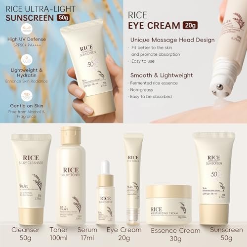 Rice Skincare Set for Teen Girl Gifts Birthday - Hydrating Skin Care Routine Kit for Teens 10-12 - Facial Kit with Cleanser & Serum - EONFAVE Avelisse