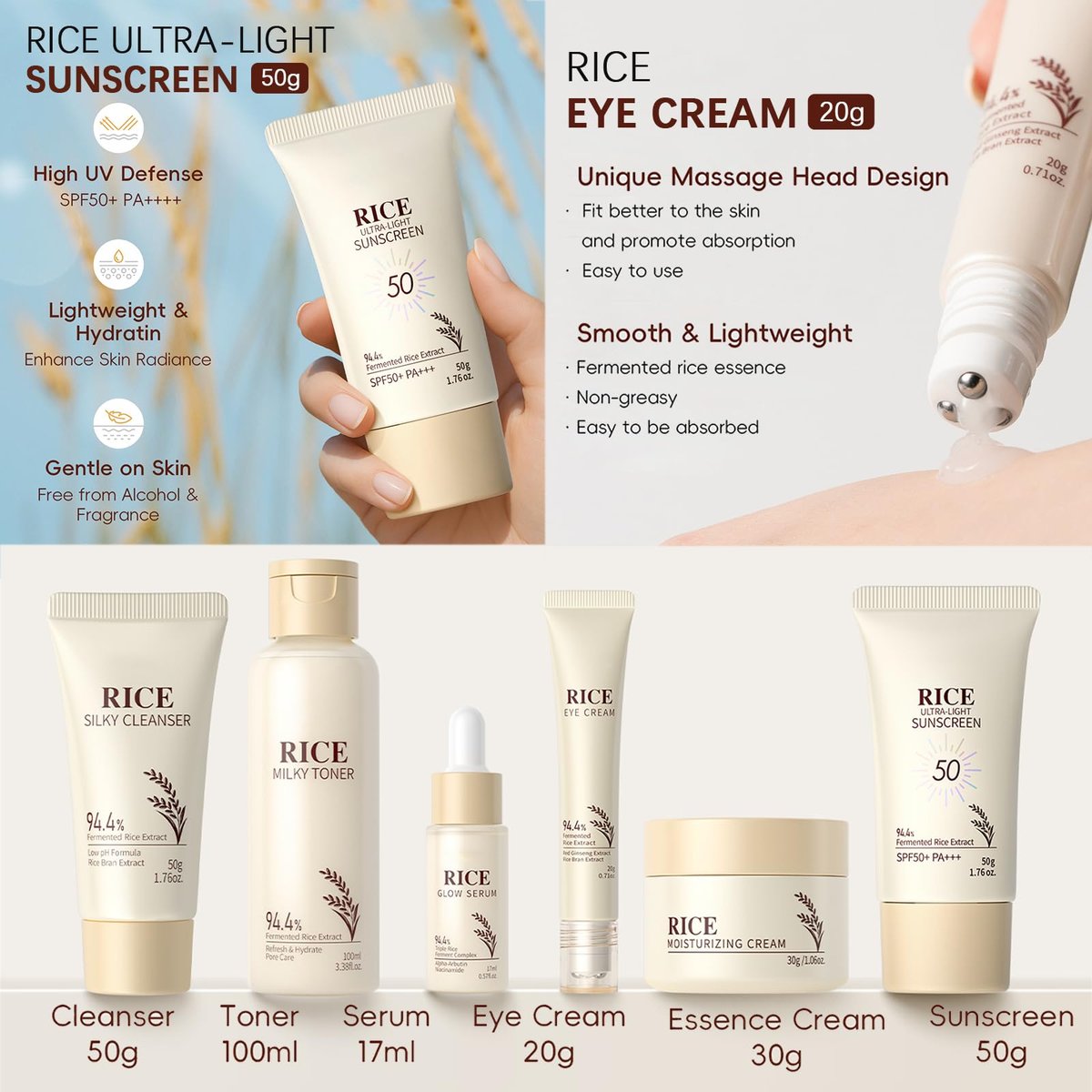Rice Skincare Set for Teen Girl Gifts Birthday - Hydrating Skin Care Routine Kit for Teens 10-12 - Facial Kit with Cleanser & Serum - EONFAVE Avelisse